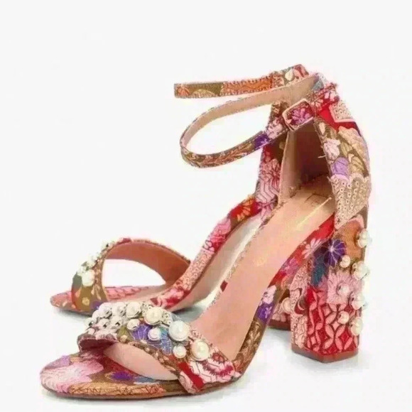 Women's Boohoo Ida Oriental Print Embellished Block Heels Sz 5 US, Sz 3 UK $51 - Picture 2 of 5